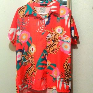 Tiger & floral print shirt